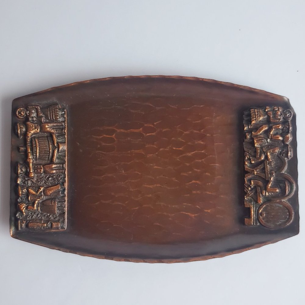 RARE FIND Vintage LIGNIFER of Hungary Hammered Copperware Trinket Tray Primitive